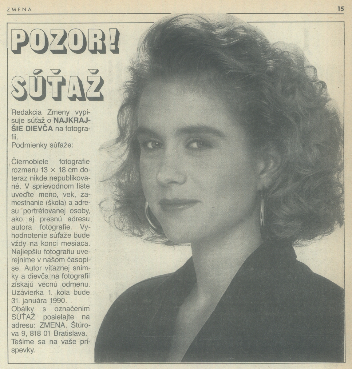 Súťaž o najkrajšie dievča, časopis Zmena. 1990. Univerzitná knižnica v Bratislave